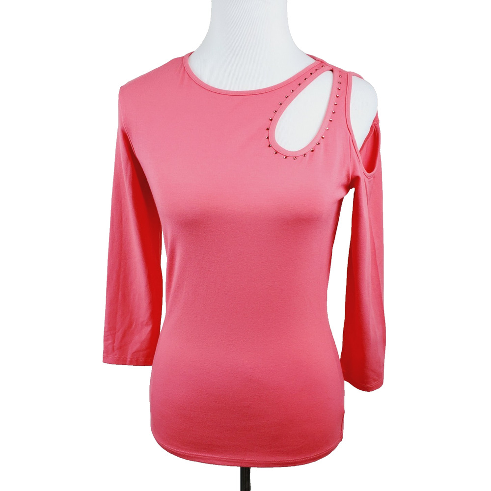 Vintage 90s Cache Womens Top Medium CUT-OUT Rhinestone NEW Pink Y2K Tight